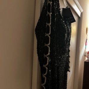 Black Evening Dress sequins with silver cutouts on sleeves